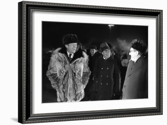 Gerald Ford, Leonid Brezhnev, and Henry Kissinger at Vladivostok Summit, 1974-null-Framed Photo