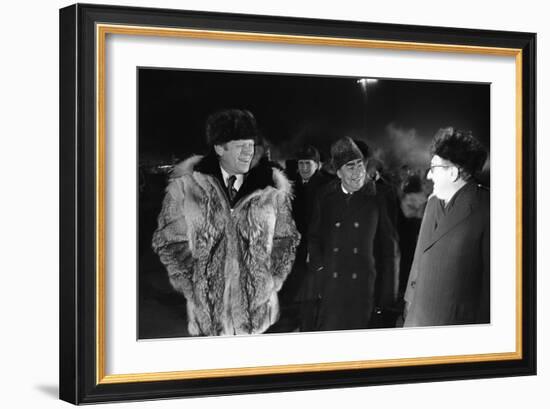 Gerald Ford, Leonid Brezhnev, and Henry Kissinger at Vladivostok Summit, 1974-null-Framed Photo