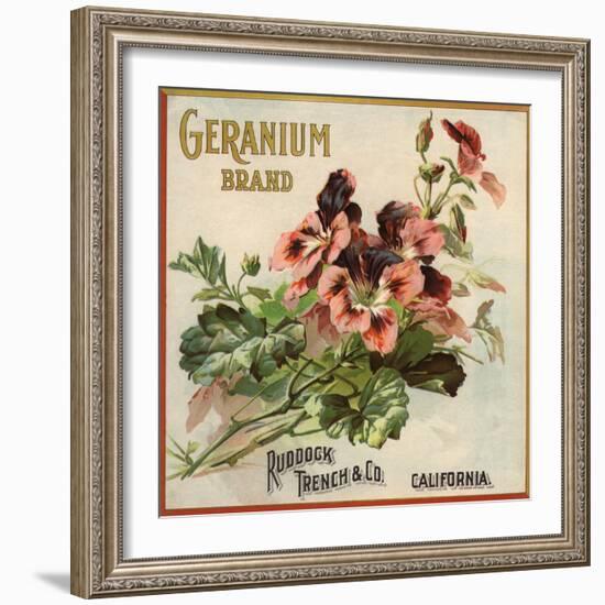 Geranium Brand - California - Citrus Crate Label-Lantern Press-Framed Art Print