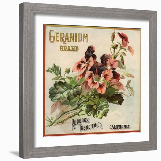 Geranium Brand - California - Citrus Crate Label-Lantern Press-Framed Art Print