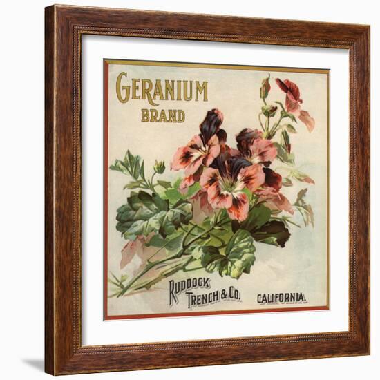 Geranium Brand - California - Citrus Crate Label-Lantern Press-Framed Art Print