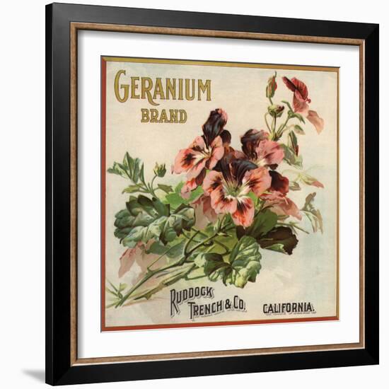 Geranium Brand - California - Citrus Crate Label-Lantern Press-Framed Art Print