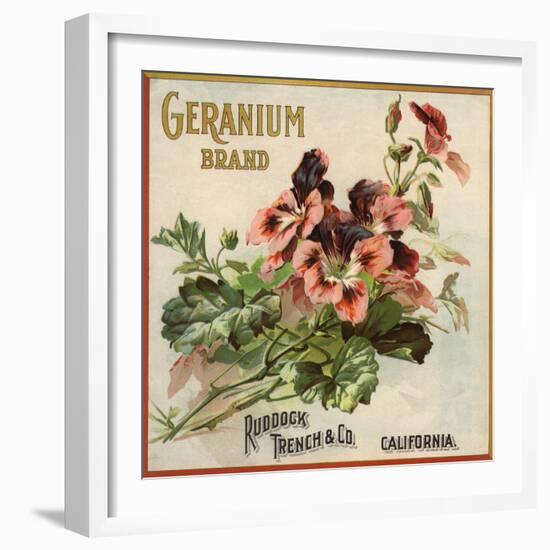 Geranium Brand - California - Citrus Crate Label-Lantern Press-Framed Art Print