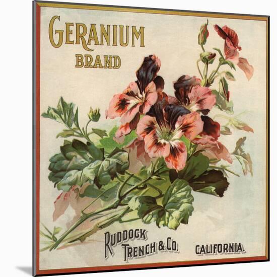 Geranium Brand - California - Citrus Crate Label-Lantern Press-Mounted Art Print