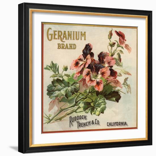 Geranium Brand - California - Citrus Crate Label-Lantern Press-Framed Art Print