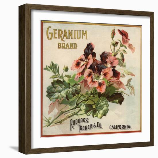 Geranium Brand - California - Citrus Crate Label-Lantern Press-Framed Premium Giclee Print