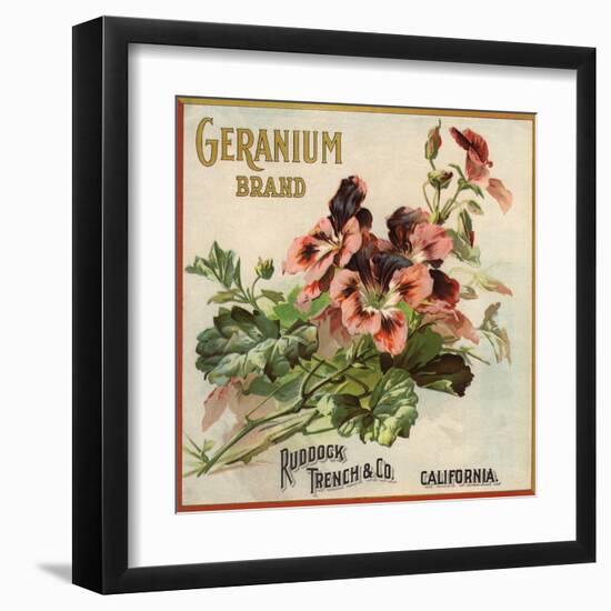 Geranium Brand - California - Citrus Crate Label-Lantern Press-Framed Art Print