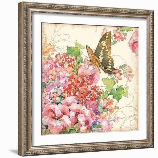 Geranium & Butterflies-Julie Paton-Framed Art Print