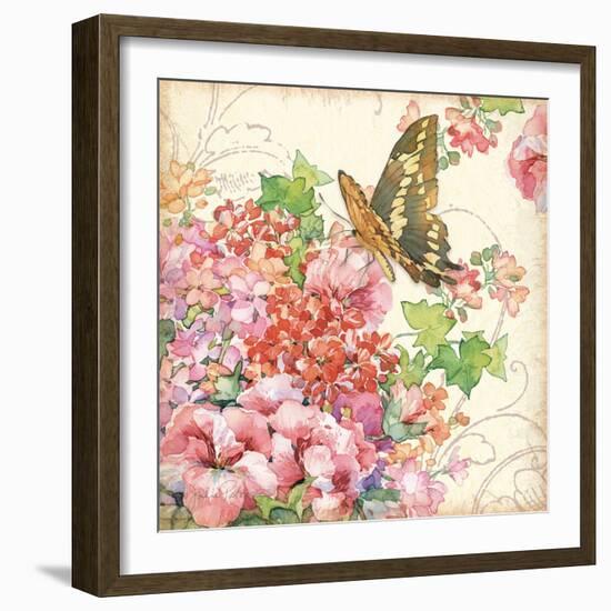 Geranium & Butterflies-Julie Paton-Framed Art Print