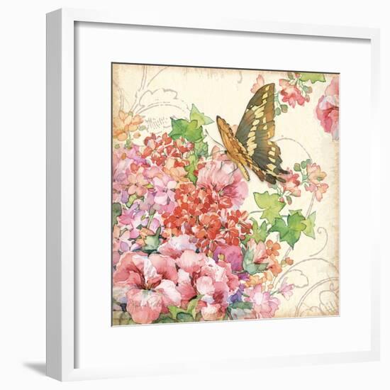 Geranium & Butterflies-Julie Paton-Framed Art Print