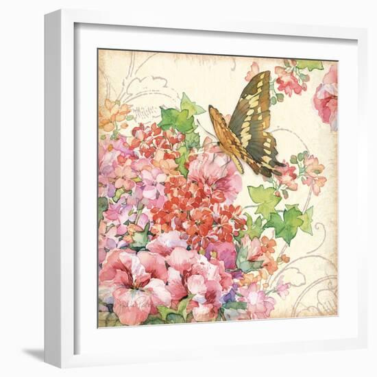 Geranium & Butterflies-Julie Paton-Framed Art Print