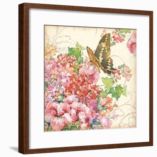 Geranium & Butterflies-Julie Paton-Framed Art Print