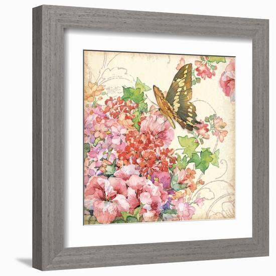 Geranium & Butterflies-Julie Paton-Framed Art Print