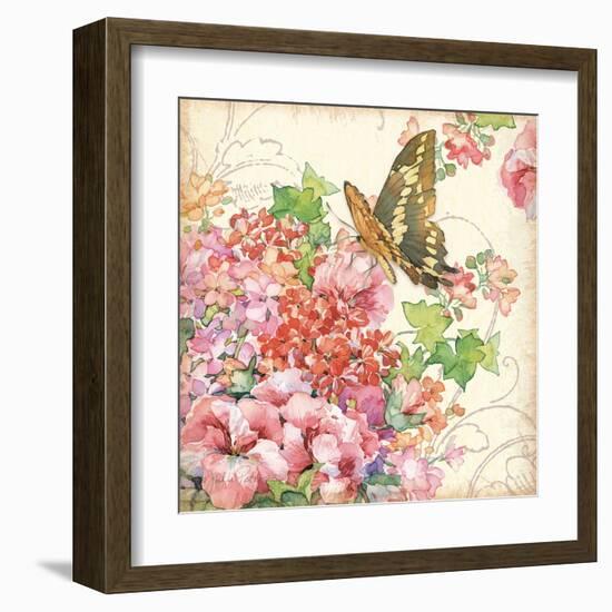 Geranium & Butterflies-Julie Paton-Framed Art Print