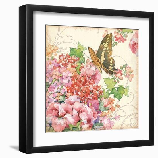 Geranium & Butterflies-Julie Paton-Framed Art Print