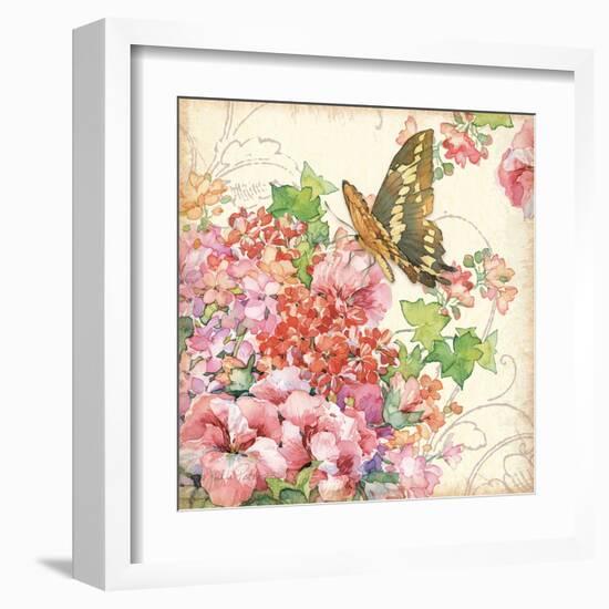 Geranium & Butterflies-Julie Paton-Framed Art Print