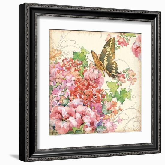 Geranium & Butterflies-Julie Paton-Framed Art Print