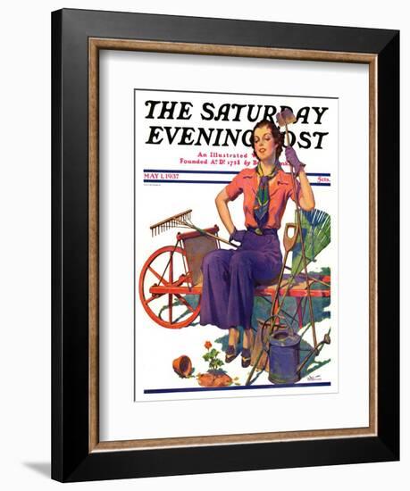 "Geranium Gardener," Saturday Evening Post Cover, May 1, 1937-W.D. Stevens-Framed Giclee Print