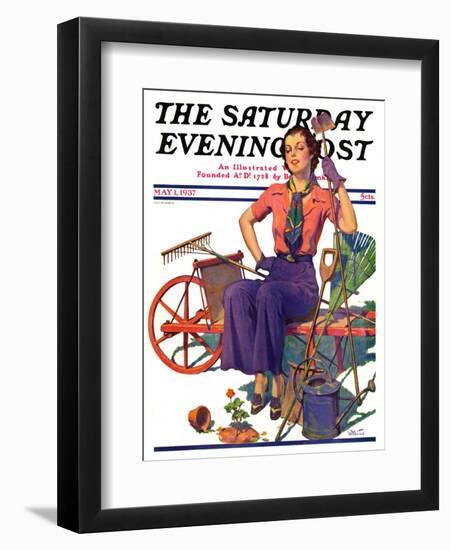 "Geranium Gardener," Saturday Evening Post Cover, May 1, 1937-W.D. Stevens-Framed Giclee Print