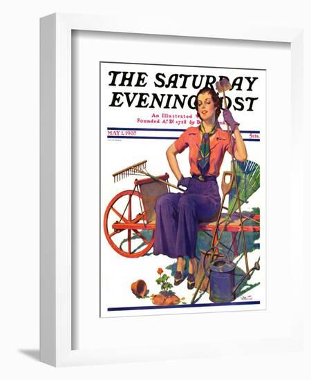 "Geranium Gardener," Saturday Evening Post Cover, May 1, 1937-W.D. Stevens-Framed Giclee Print