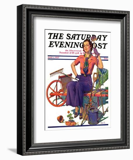 "Geranium Gardener," Saturday Evening Post Cover, May 1, 1937-W.D. Stevens-Framed Giclee Print