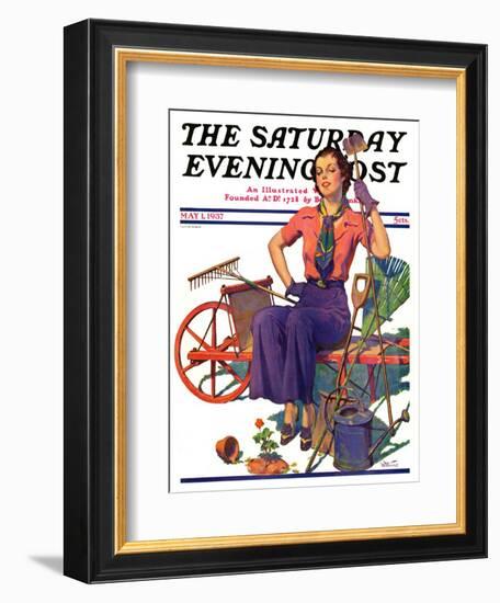 "Geranium Gardener," Saturday Evening Post Cover, May 1, 1937-W.D. Stevens-Framed Giclee Print