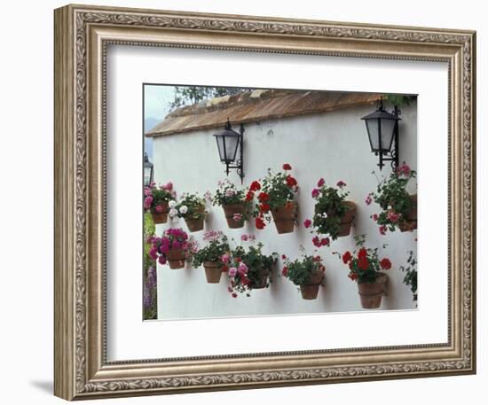 Geraniums along White Wall of Palacio de Mondragon, Ronda, Spain-Merrill Images-Framed Photographic Print