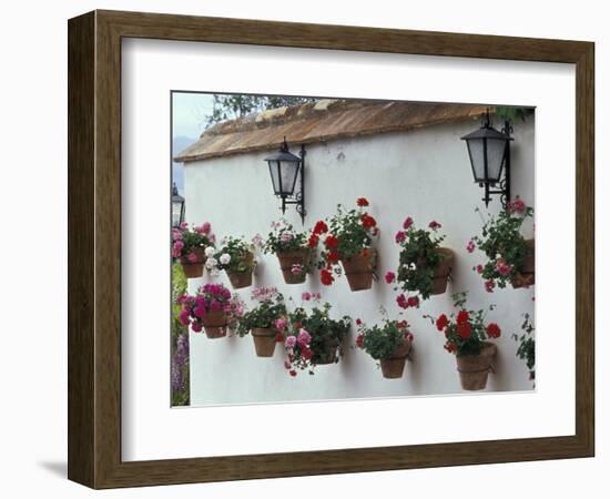 Geraniums along White Wall of Palacio de Mondragon, Ronda, Spain-Merrill Images-Framed Photographic Print