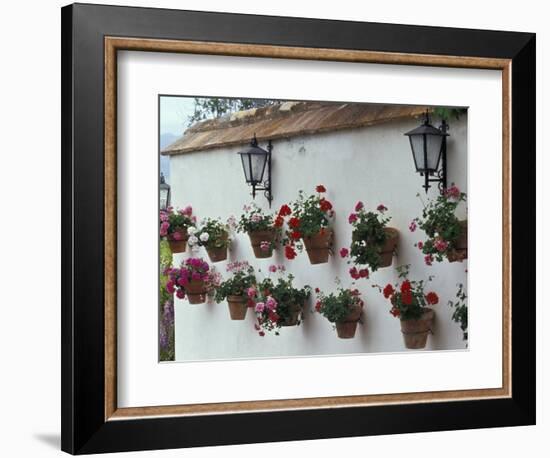 Geraniums along White Wall of Palacio de Mondragon, Ronda, Spain-Merrill Images-Framed Photographic Print