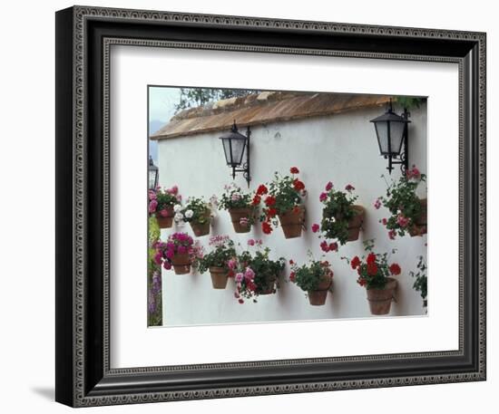 Geraniums along White Wall of Palacio de Mondragon, Ronda, Spain-Merrill Images-Framed Photographic Print