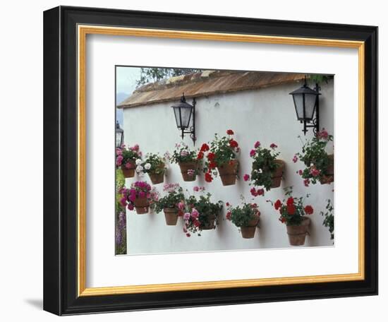 Geraniums along White Wall of Palacio de Mondragon, Ronda, Spain-Merrill Images-Framed Photographic Print