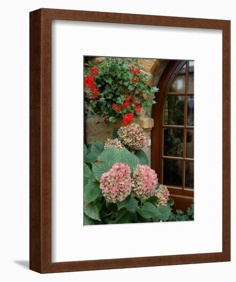 Geraniums and Hydrangea by Doorway, Chateau de Cercy, Burgundy, France-Lisa S. Engelbrecht-Framed Photographic Print