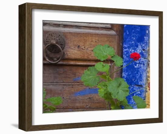 Geraniums and Old Door in Chania, Crete, Greece-Darrell Gulin-Framed Photographic Print