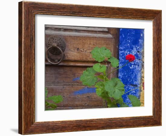 Geraniums and Old Door in Chania, Crete, Greece-Darrell Gulin-Framed Photographic Print