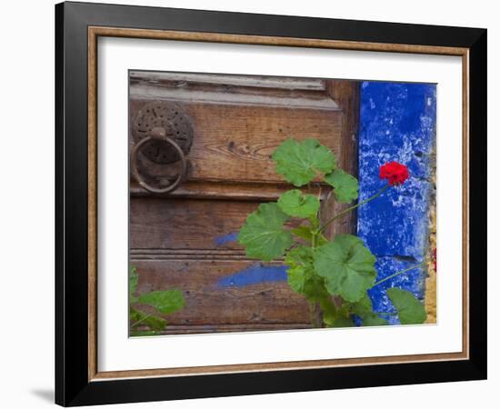 Geraniums and Old Door in Chania, Crete, Greece-Darrell Gulin-Framed Photographic Print