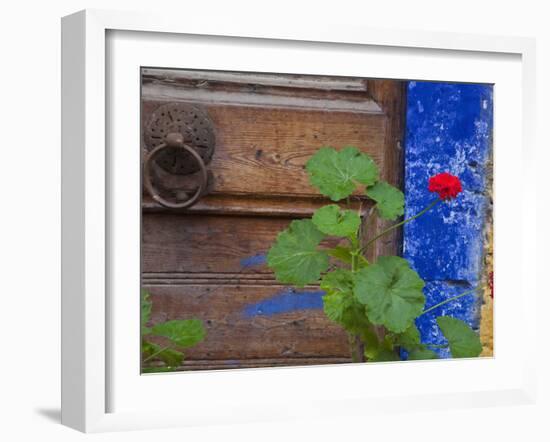 Geraniums and Old Door in Chania, Crete, Greece-Darrell Gulin-Framed Photographic Print