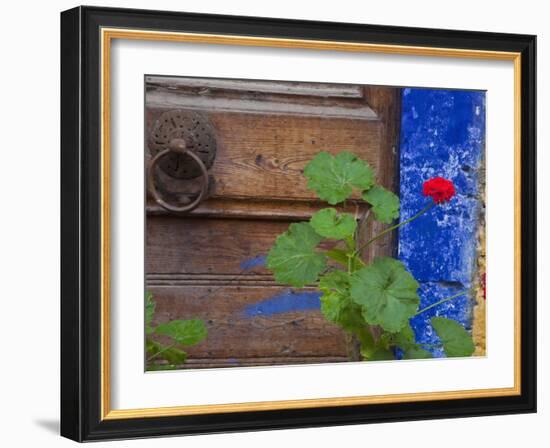 Geraniums and Old Door in Chania, Crete, Greece-Darrell Gulin-Framed Photographic Print