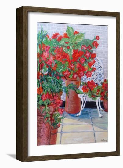 Geraniums and Petunias on the Terrace, 2011-Joan Thewsey-Framed Giclee Print