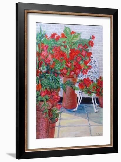 Geraniums and Petunias on the Terrace, 2011-Joan Thewsey-Framed Giclee Print