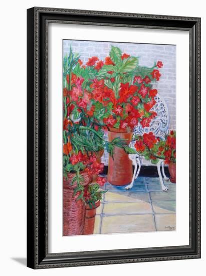 Geraniums and Petunias on the Terrace, 2011-Joan Thewsey-Framed Giclee Print