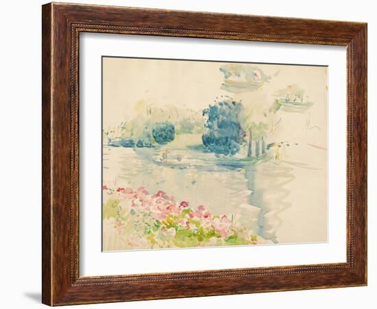 Geraniums by the Lake, 1893 (W/C on Paper)-Berthe Morisot-Framed Giclee Print