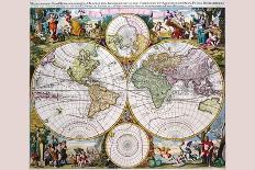 Stereographic Map of the World with Classical Illustration-Gerard Valk-Stretched Canvas