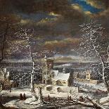 A Village in Winter in an Extensive Landscape with Figures on the Ice-Gerard van Edema-Framed Premier Image Canvas