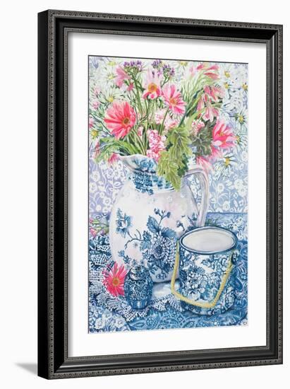 Gerberas in a Coalport Jug with Blue Pots-Joan Thewsey-Framed Giclee Print