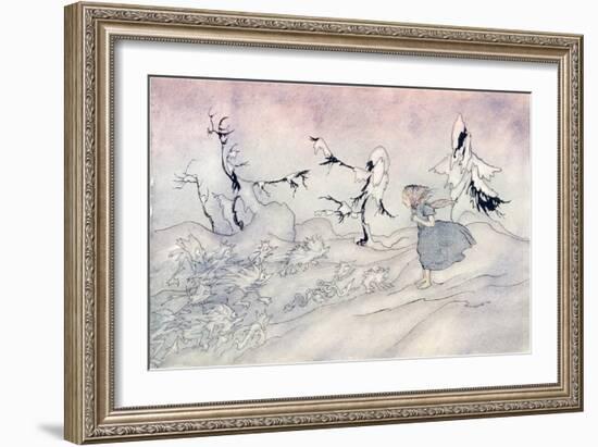 Gerda Is Terrified by the Snow Queen's Advance Guard, But She Said 'Our Fat-Arthur Rackham-Framed Giclee Print