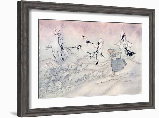 Gerda Is Terrified by the Snow Queen's Advance Guard, But She Said 'Our Fat-Arthur Rackham-Framed Giclee Print