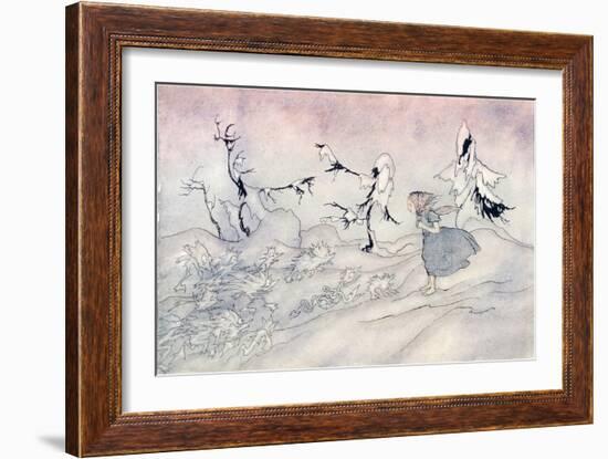 Gerda Is Terrified by the Snow Queen's Advance Guard, But She Said 'Our Fat-Arthur Rackham-Framed Giclee Print