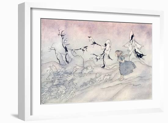 Gerda Is Terrified by the Snow Queen's Advance Guard, But She Said 'Our Fat-Arthur Rackham-Framed Giclee Print