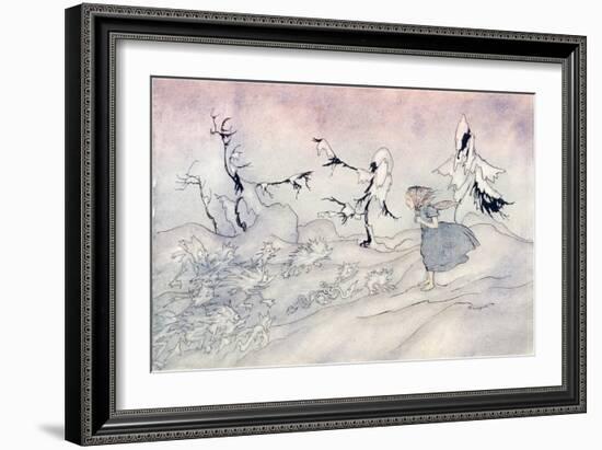 Gerda Is Terrified by the Snow Queen's Advance Guard, But She Said 'Our Fat-Arthur Rackham-Framed Giclee Print