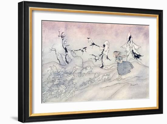 Gerda Is Terrified by the Snow Queen's Advance Guard, But She Said 'Our Fat-Arthur Rackham-Framed Giclee Print